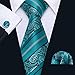 Barry.Wang Silk Neckties Teal Green Ties for Men Set with Hanky Cufflinks Woven