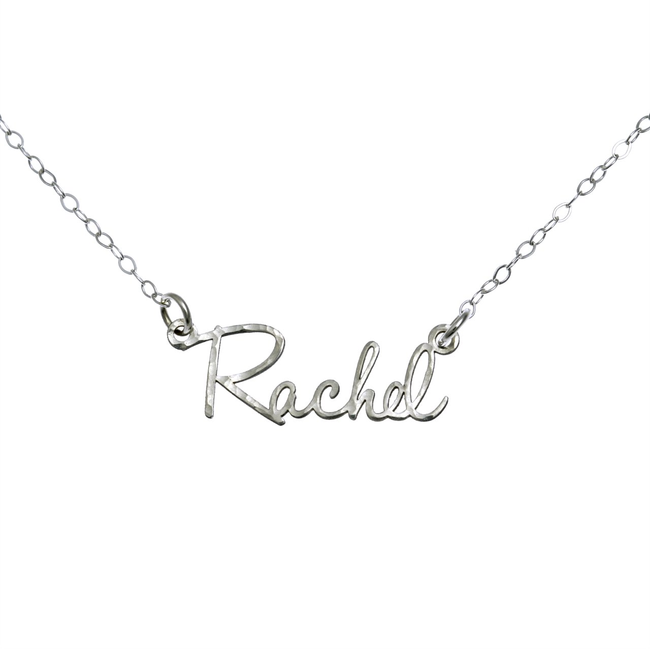 AJ`s Collection Sterling Silver Hammered Personalized Custom Name Necklace Up To 9 Characters in 925, Rose Gold Over 925, or 14k Gold Plate over 925