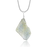 YANARA Natural Raw Blue Aquamarine Necklace For Women, Pendant Chakra Healing Crystals, March Birthstone, Silver Plated Chain 18 inch