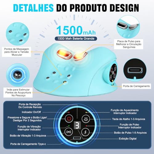 Massageador Pescoço, Almofada Massageadora, Massageador Cervical, Almofada de Massagem, 9 níveis de intensidade de pulso