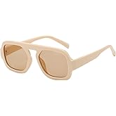 MUNSADE Trendy Square Aviator Sunglasses for Women Flat Top Designer Stylish Frame Sun Glasses Vintage Shades