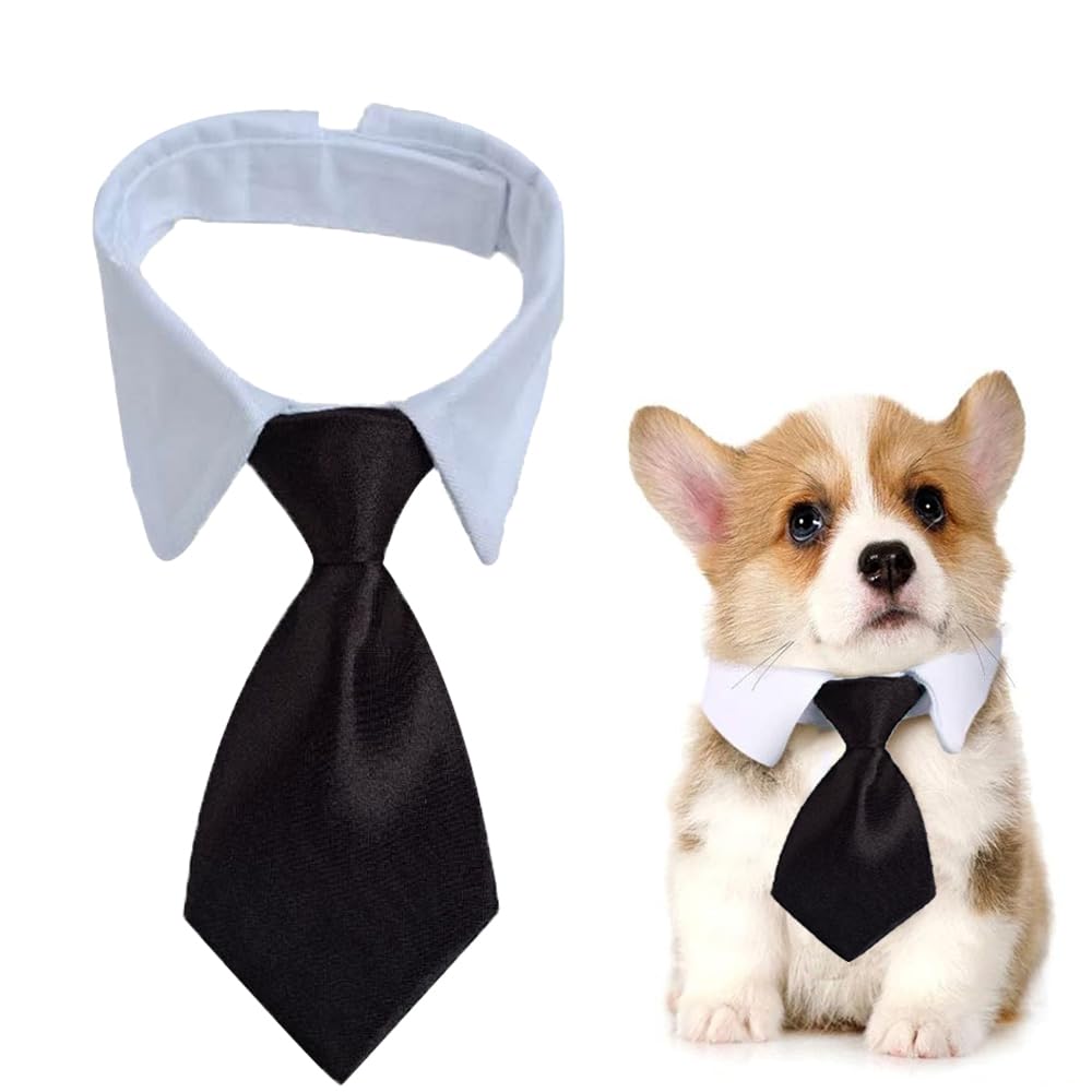 Voarge Dog Tie, Adjustable Dog Collar with Velcro Fastening, Pets Wedding Bow Tie, Formal Puppy Bow Tie, Tuxedo Collar Costume Tie (Black, L)