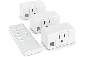 GMORNXEN Remote Control Outlet Switch, Wireless On Off Power Plug 1800W Electrical Outlet Switch Sockets, Remote Light Switch for Household Appliances, 230ft RF Range, 3 Outlets + 1 Remote