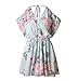 Longwu Women's Sexy Spaghetti Strap V Neck Flower Printed Romper Short Jumpsuit Blue-M