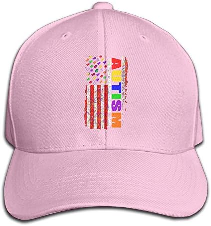 Retro Autism Awareness USA Puzzle Flag Adult Adjustable Snapback Hat Sandwich Peaked Trucker Cap Baseball Cap Unisex Pink