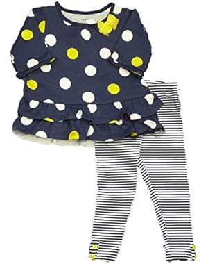 Carters Infant Girls Blue Polka Dot Tunic Top & Leggings Outfit 2 PC Set