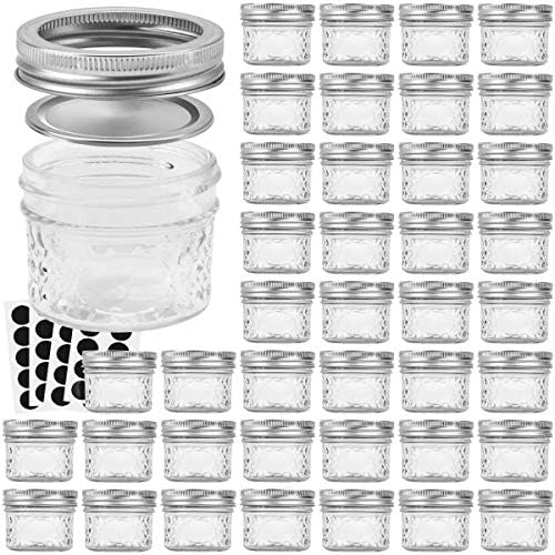 Mason Jars Canning Jars, 4 OZ Jelly Jars With Regular Lids and Bands, Ideal for Jam, Honey, Wedding Favors, Shower Favors, Baby Foods, DIY Magnetic Spice Jars, 40 PACK