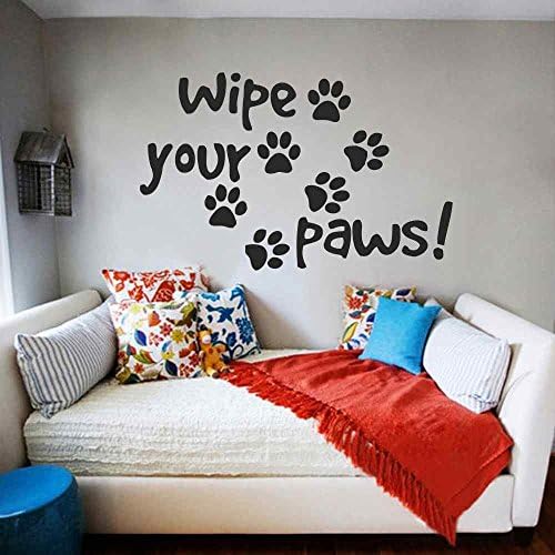 Wipe Your Paws Wall Decal Quote Dog Paw Print- Dog Quote Wall Decal- Dog Lovers Wall Art Pet Store Grooming Vinyl Lettering Home Decor(Black, 22"h x34"w)