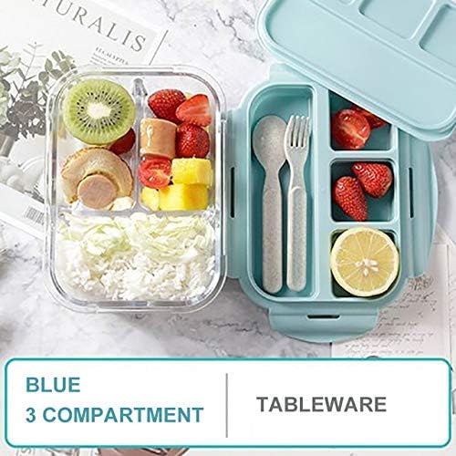 Lunchbox Baispo for Kids Microwave Glass Box Bento Food Container and School Storage Compartment Leakproof Heated Kitchen 1.000 ml Blue 3 Compartment