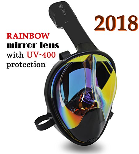 Full Face Mask For Snorkeling- Easy Breath- 180â° Panoramic Seaview- Rainbow Mirror Lenses HD- Design Scuba Mask- Anti-Leak & Anti-Fog- Adjustable Silicone Straps (Black, L/XL)