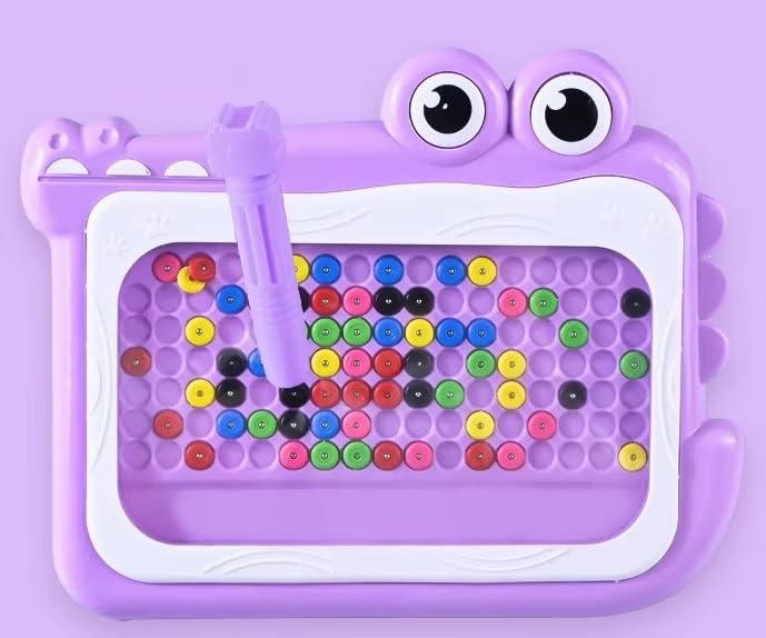 Crocodile Magnetic Drawing Board with Colorful Beads, Montessori Educational Toys for Kids, PC Plastic Dot Art Doodle Board, 20x16 cm, Manual Operation with Magnetic Pen (Purple)