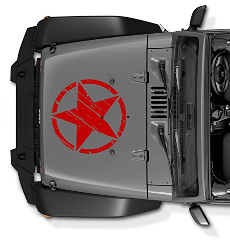 Decal for Jeep Wrangler US Army Star Military Decal Tattered Distressed USA American Flag USA Made + Free Decal (red)