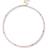 Beaded Choker Necklaces for Women Dainty 14K Gold Plated Heishi Bead Crystal Necklace Gemstone Beaded Necklace Natural Stone Necklace Boho Choker Necklace Jewelry Gifts for Women