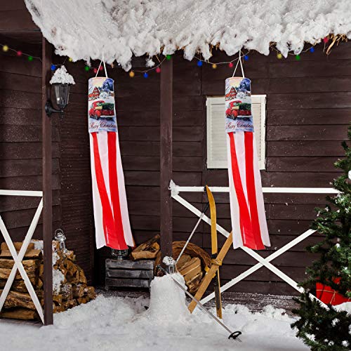 PINCHUANG 40 Inch Christmas Windsock Flag, Winter Windsock Outdoor Hanging Decoration for Front Yard Patio Lawn Garden Party Decor (Style A (2 Pack)) - Thumbnail 4
