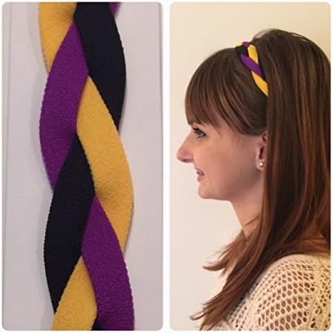 Fabulicious Black Gold Purple Braided Headband - NON SLIP Sports Headband Fashion Team Elastic
