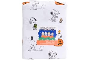 Berkshire Blanket & Home Co. Peanuts Halloween Fall Themed Sheet Sets (White - Mummies, Pumpkins, Witch on Broom, Queen)