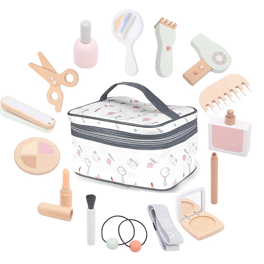 Astrowinter Wooden Makeup Toy Set, Pretend Wood Beauty Salon Toys, Toddler Wooden Makeup Kit for Girls 15PC UK-AW-066 AW-066-UK-B