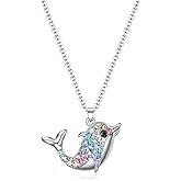 SUMFAN Shark Penguin Dolphin Sea Turtle Necklace Gifts for Girls Women,Rainbow Crystal Girls Birthday Gifts Animal Jewelry Pendant for Daughter