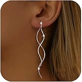 AAVOEIN 925 Sterling Silver Dainty Hard Wire Threader Dangle Earrings for Women 14k Gold Plated Tassel Threader Pull Through Long Half Hoop Earring Wedding Bridal Valentine's Day Birthday Jewelry Gifts