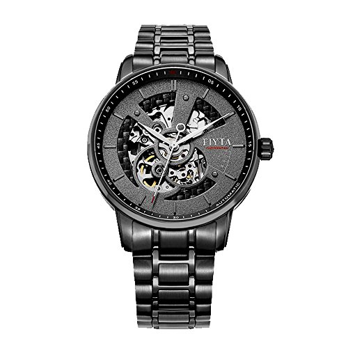FIYTA GA8486.BBB Photographer Stainless Steel Automatic Round Transparent caseback Black Bracelet Men Watch