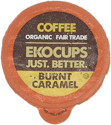EKOCUPS Artisan Organic Burnt Caramel, Dark Roast Hot or Iced Coffee in Recyclable Single Serve Cups for Keurig K-Cup Brewers, 20 Count