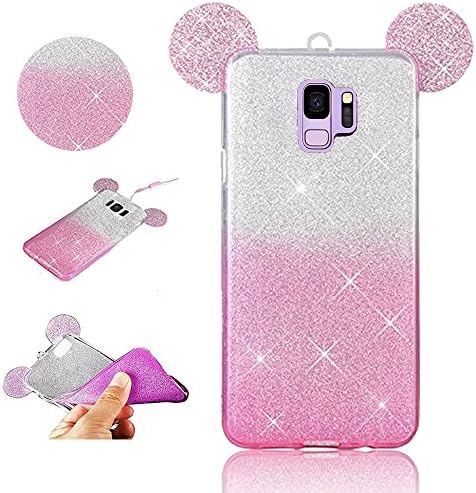 Stysen Galaxy S9 Plus (S9 +) Glitter Case,Galaxy S9 Plus (S9 +) Bling Case,Sparkle 2 in 1 Gradient Color 3D Cartoon Mouse Ear Design Case Cover for Samsung Galaxy S9 Plus (S9 +)-Pink