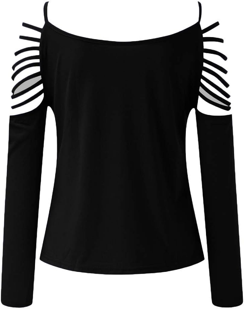 Bilderstander Damen Langarmshirt Bluse Biketafuwy Schulterfrei Oberteil Tops Herbst Carmen Damen Pullover Shirt Langarm Einfarbig Cut Out Loose Fit Top T Shirt Sweatshirt Burobedarf Schreibwaren