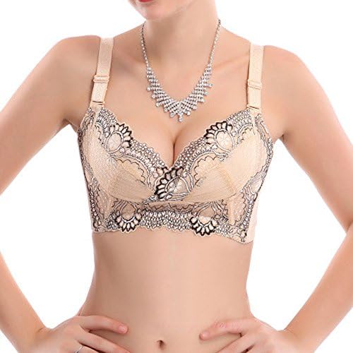 KENTONG HILL Plus-Size Wireless Lace Bra For Women Push UP Everyday Comfortable Floral Bra, Nude - 80E/36E