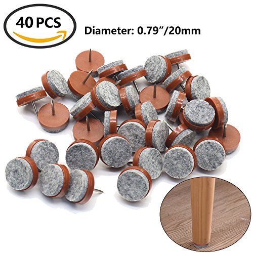 40pcs Round Heavy Duty Nail-on Anti-Sliding Felt Pad for Furniture Chair Table Leg Feet Floor Protectors (Brown, 20mm)