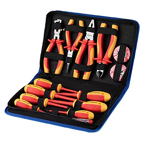 Induzeug 14 Piece VDE Insulated Tool Set with Electrician Pliers and Electrician Screwdriver Set, Tested to 10,000 Volts