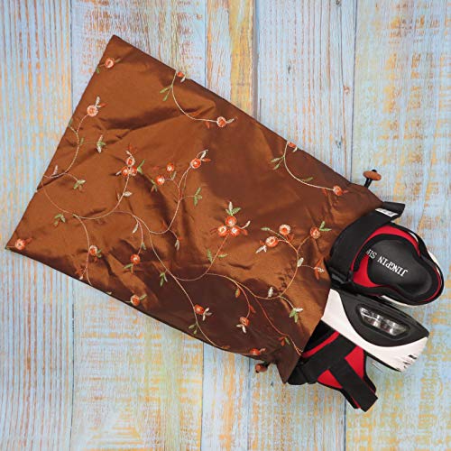 Ouyatoyu 4pcs Embroidered Silk Flower Design Jacquard Travel Bag, Laundry Bags Shoe Bags, Lingerie Bags Underwear Bags for Travel Storage for Men Women Washable Cloth Shoe Bags - Thumbnail 6
