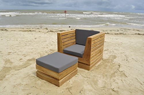 Willow Creek Designs Pacific Teak Club Chair and Ottoman with Sunbrella Cushion, 65" L x 50" W x 40" H, Davidson Redwood Fabric