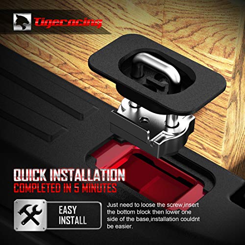 Tigeracing Tie Down Anchors Retractable Truck Bed Top Side D Ring for 2015-2019 F150 | 2017-2019 F250&F350 Super Duty | 2017-2019 Raptor - All Metal 3000 LBS Capacity (of 2) - Thumbnail 2