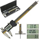 iGaging ABSOLUTE ORIGIN 0-6" Digital Electronic Caliper Inch/Metric/Fraction IP54 Protection Bonus: Depth Gauge Base