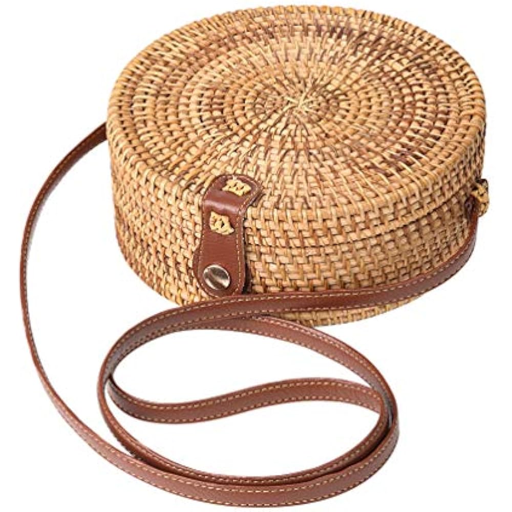 Round Rattan Bag For Women Straw Handwoven Beach Bohemian Shoulder