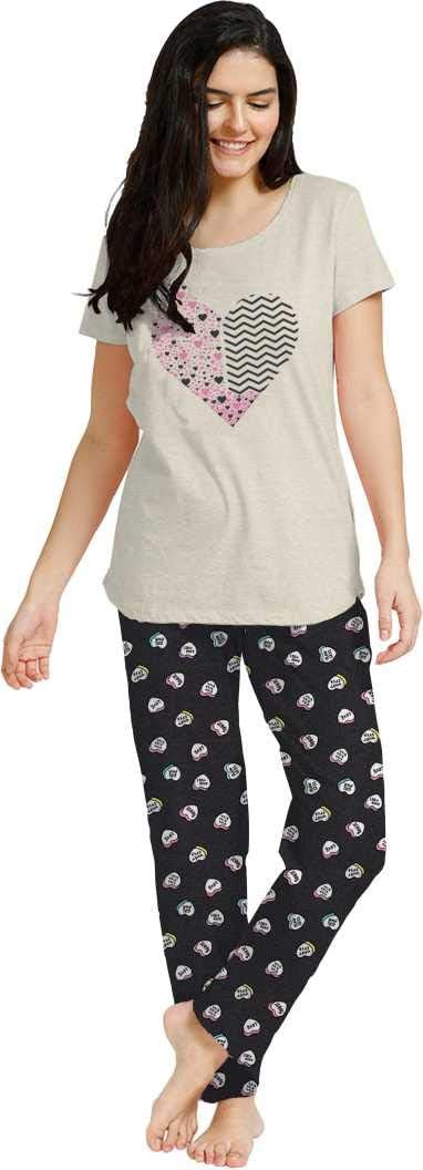 So Sweety Women Printed Melange Heart Top &Pyjama Set/Night Suits/Night Sets/Cotton Night Dress