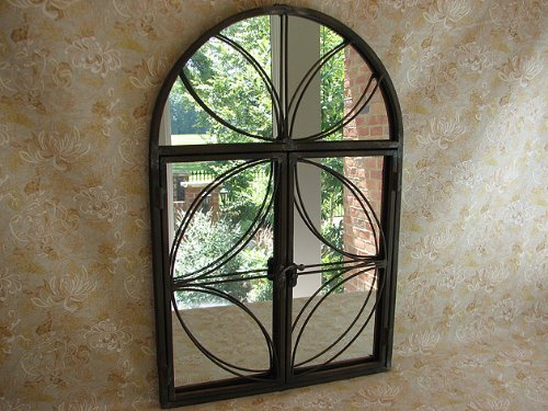 Shabby Cottage Chic Metal Mirror with Opening Doors