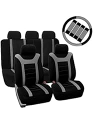 Automotive Parts and Accessories: FH GROUP FH-FB070115+FH2033 Sports Fabric Car Seat Covers, Airbag compatible and Split Bench with Steering Wheel Cover, Seat Belt Pads Gray- Fit Most Car, Truck, Suv, or Van - FH Group