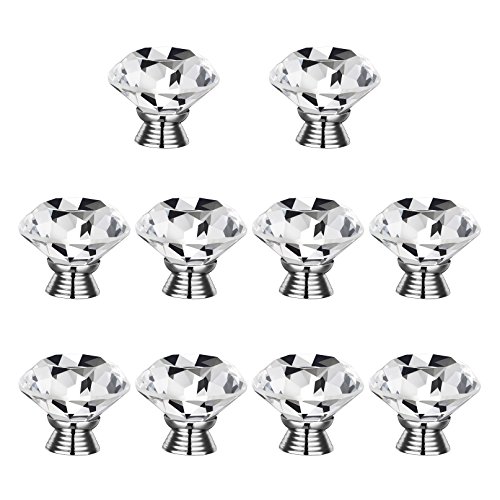 Fu Store 10pcs 40mm Diamond Shape Clear Crystal Glass Cabinet Knob Cupboard Drawer Pull Handle (40mm)