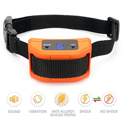 BEST BUDS Dog Bark Collar No Barking Shock Collar for Small Medium Large Dogs with Humane No Shock Mode Vibration Beep Sound Automatic Adjustable Electric Training Collar Orange