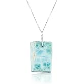 Gemkora Natural Raw Larimar Crystals Pendant Necklace, Healing Gemstone, 925 Sterling Silver Jewelry 18 inch
