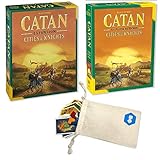 Catan Expansion: Cities & Knights with Catan Extension: Cities & Knights 5-6 Player Bundle | Includes Convenient Drawstring Storage Pouch with Game Players Logo Printed
