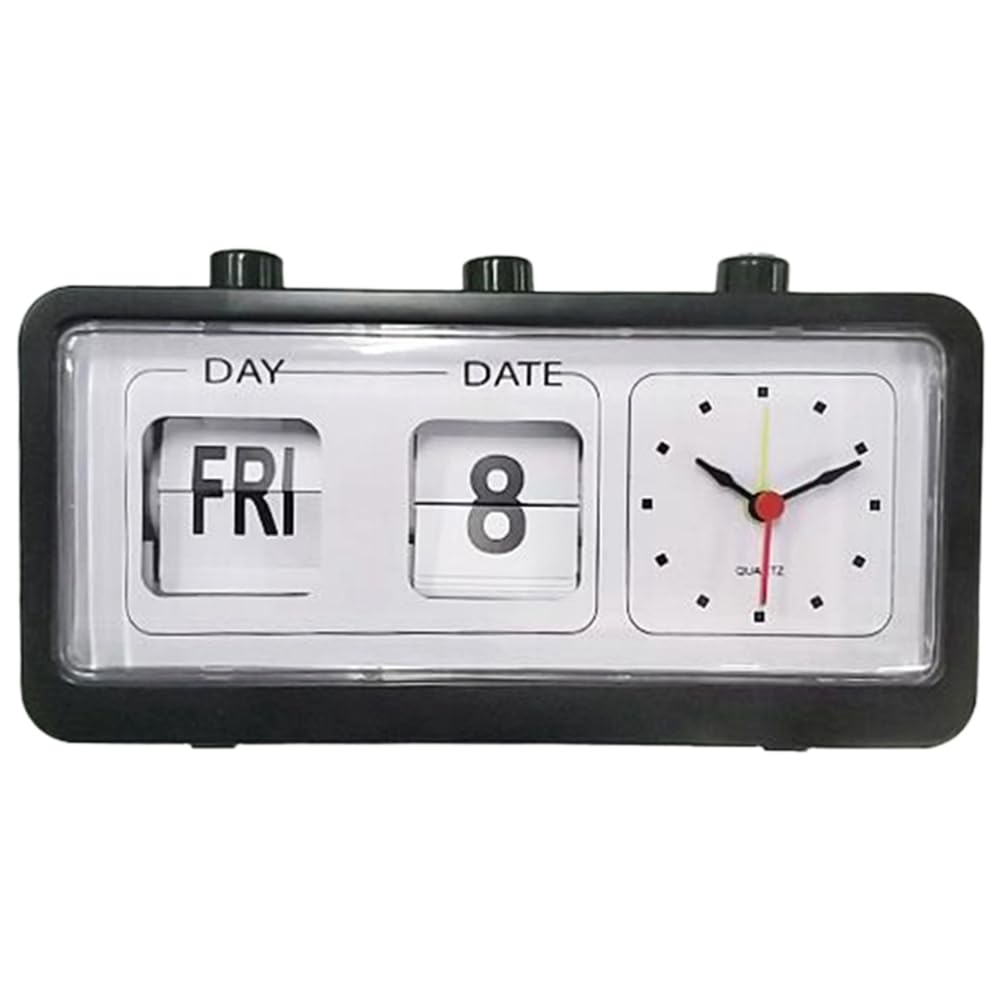 Haptufer Mechanical Flip Alarm Clock With Calendar - Digital Desktop Display, Home Retro Decor, Black