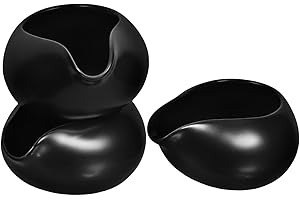 TOPPERFUN 3Pcs Ceramic Milk Pitcher Creamer Set Black Round Spout Spoon for Coffee, Honey, Sauce Serving in