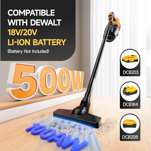 Gruecoinno Cordless Vacuum Cleaner for Dewalt 20V Battery, 500W Handheld Vacuum Cleaner with Washable Filter, Portable Stick Vacuum for Floor Carpet Car Hardwood Pet Hair Home(Battery Not Included)