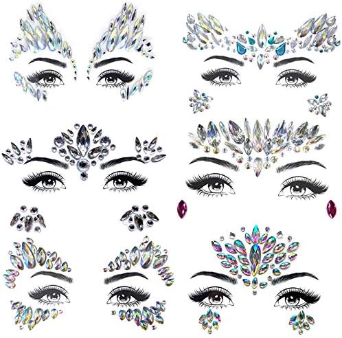 ZLXIN Face Gems Temporary Tattoo Stickers Acrylic Crystal Glitter Stickers Waterproof Face Jewels Rainbow Tears Rhinestone Eye Decoration for Party, Rave Festival, Dress-up (6 Pcs A Set) (1)