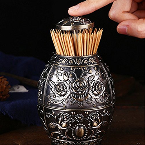 THEE Push Style Retro Bronze Automatic Toothpick Holder Container