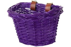 EIRONA Kids Bicycle Wicker Basket with Straps for 12-16 Inch Kids Bike, Tricycle, Scooter, (Pink & Purple & Brown)