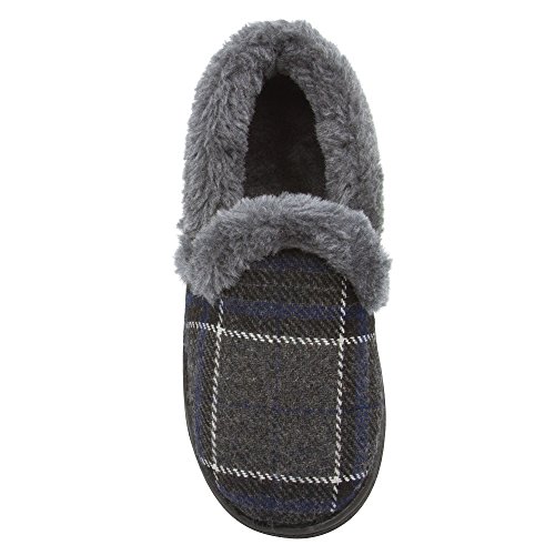 Skysole Boys Plaid Closed Back Slipper With Plush Collor and Rugged Ousole Navy/Grey 9/10 US Toddler