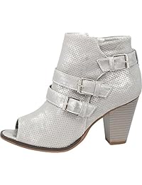 Cambridge Select - Tobillera para mujer, con hebilla perforada, apilada, talón grueso